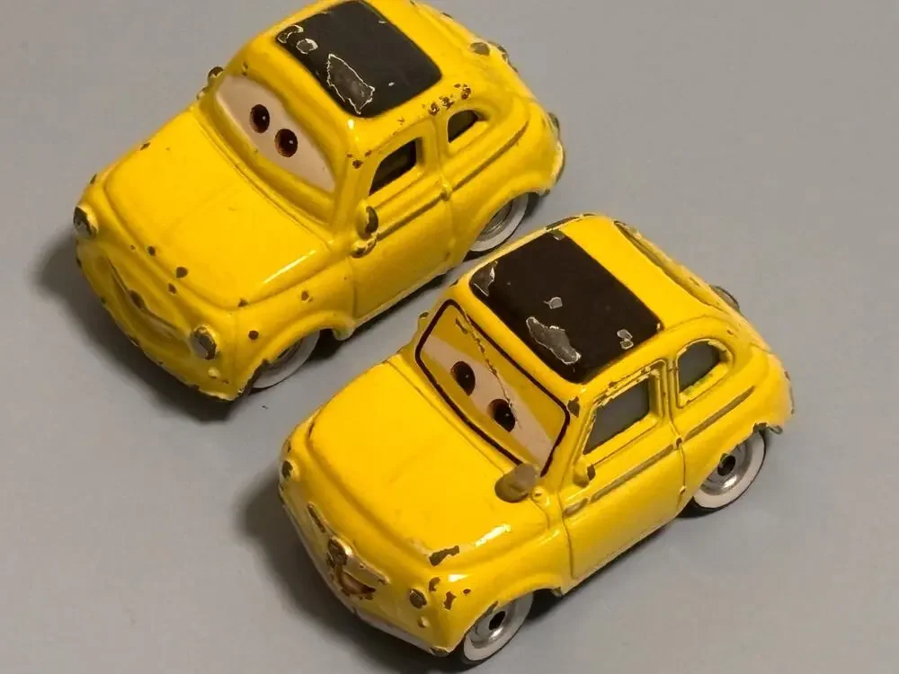 Lot of 2 Disney Cars Mini Racers Luigi Die-cast Metal Yellow Pixar Mattel Mini